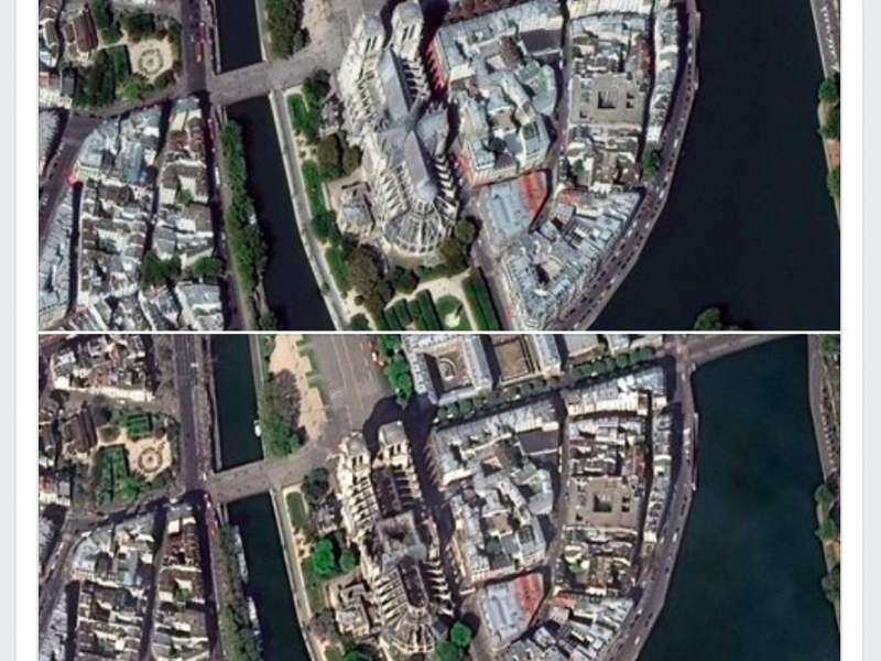 L'incendio di Notre Dame ripreso dal satellite