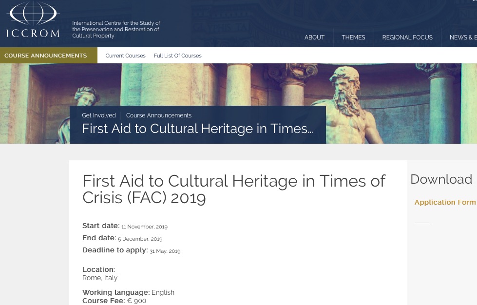 First Aid to Cultural Heritage in Times of Crisis (FAC) 2019