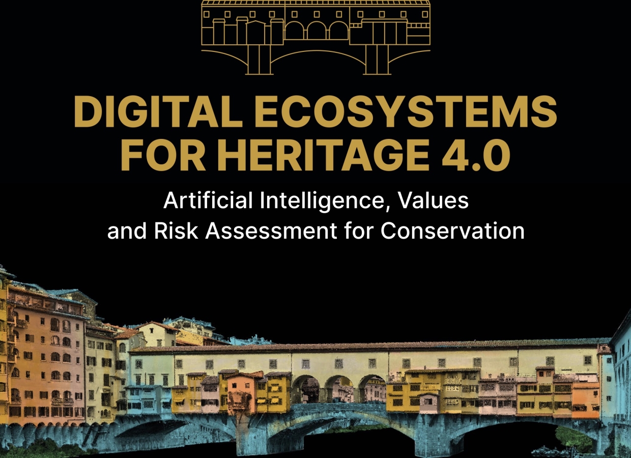 Locandina ufficiale di Digital Ecosystems for Heritage 4.0, il simposio internazionale dedicato a Digital Heritage, Intelligenza Artificiale e Digital Twins in programma a Firenze dal 26 al 28 agosto 2026.