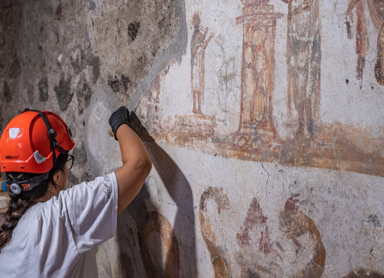 Intervento di restauro e conservazione degli affreschi parietali nella Casa di Marco Fabio Rufo a Pompei.