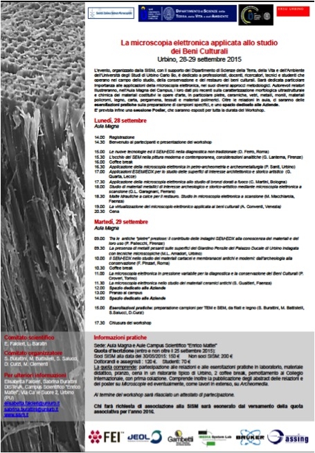 La Microscopia elettronica applicata allo studio dei Beni Culturali, nuovo Workshop a Urbino