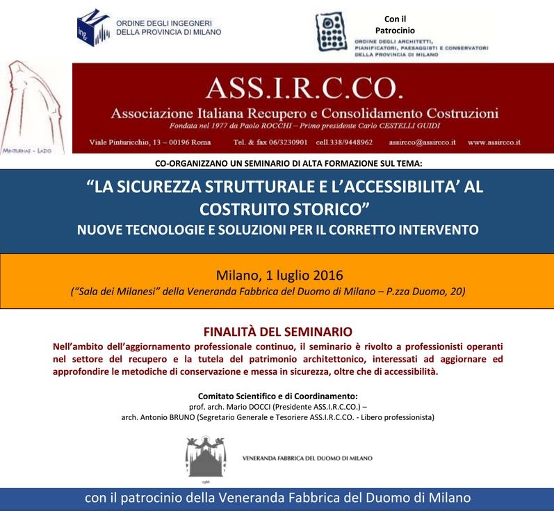 La sicurezza strutturale e l'accessibilità al costruito storico, seminario a Milano